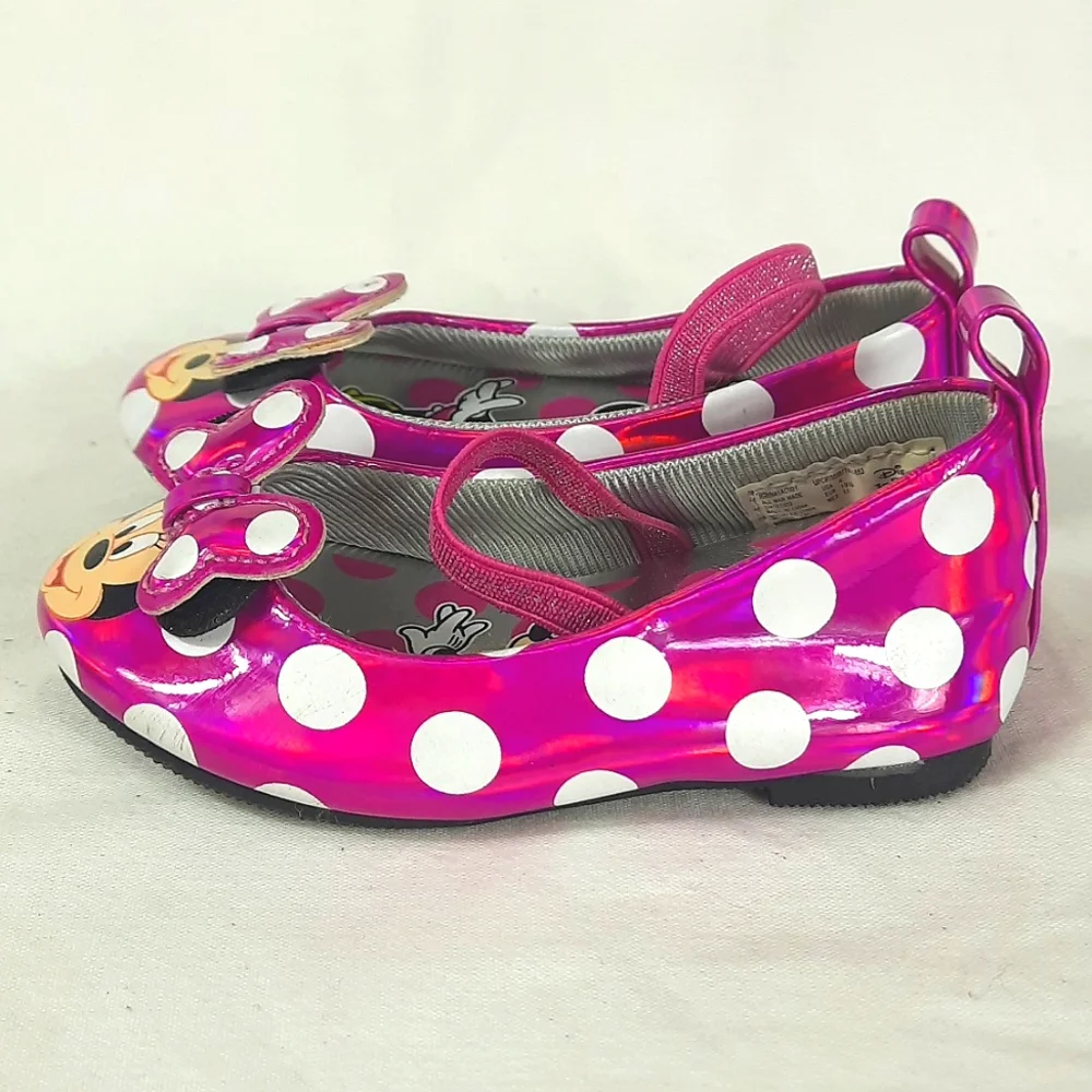 Disney Baby Minnie Mouse Shoes Toddler Size 4 Pink White Polka Dot Metallic